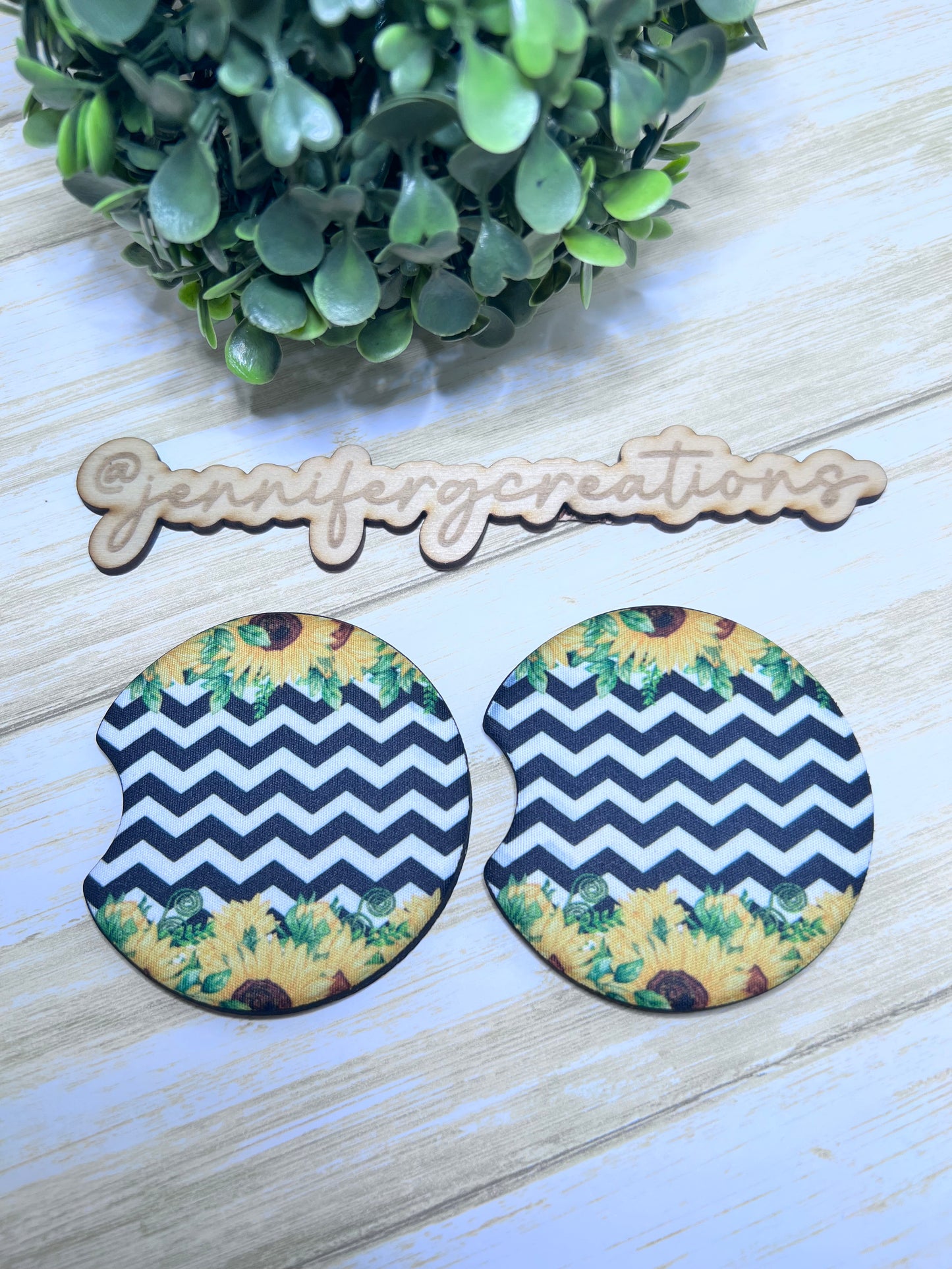 Chevron Sunflower Car Coaster