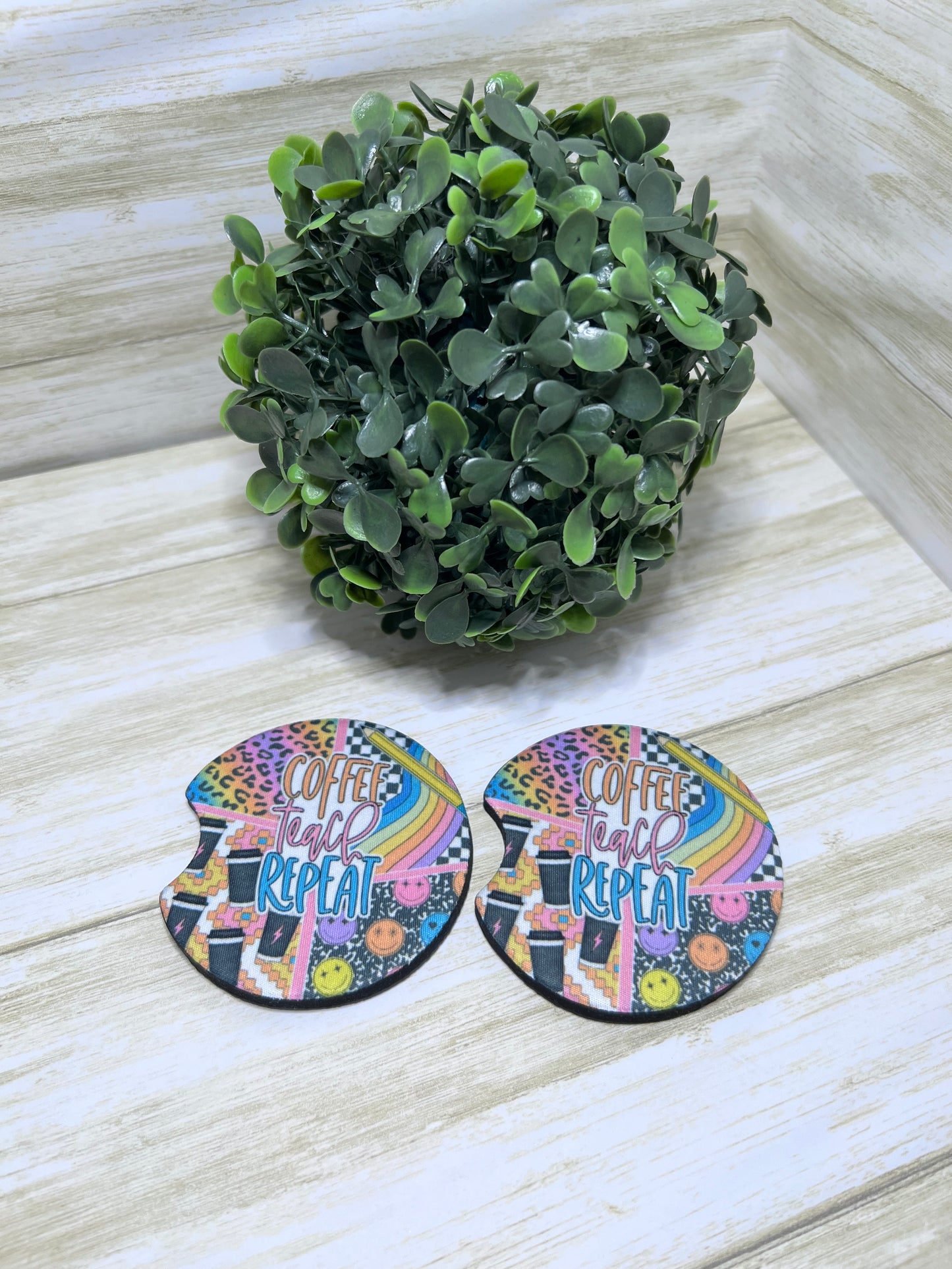 Coffee Teach Repeat Car Coaster