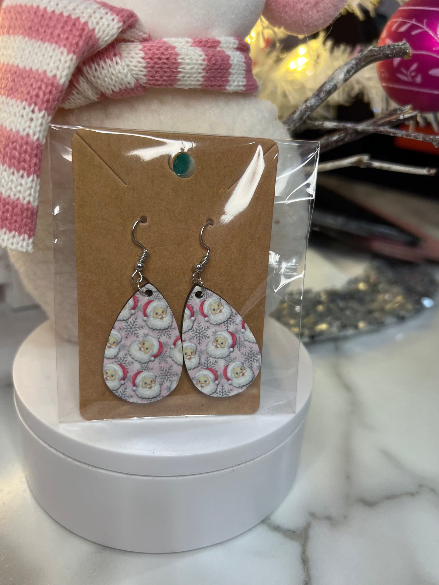 Pink Santa Earrings