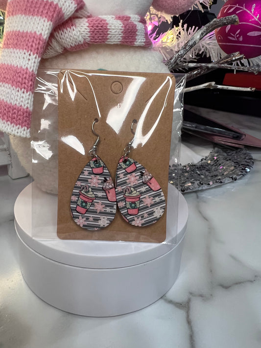 Pink Christmas Coffee  Earrings