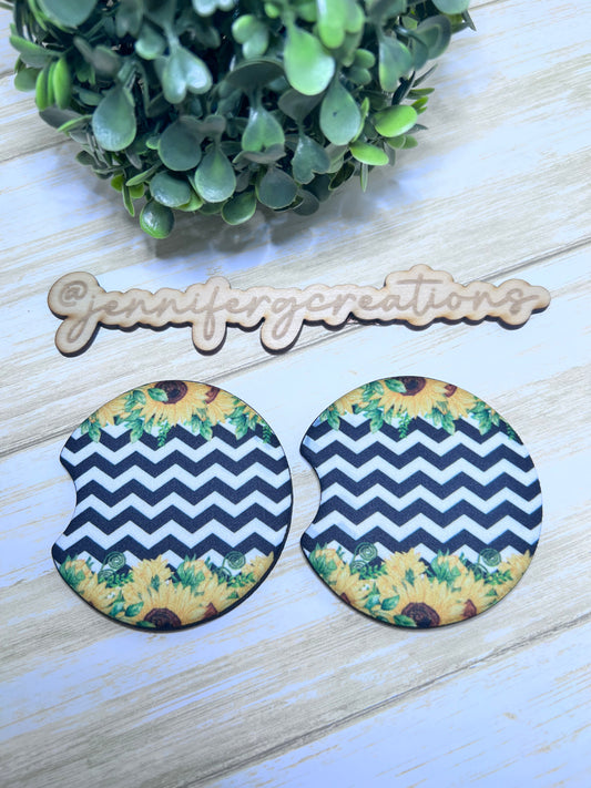 Chevron Sunflower Car Coaster